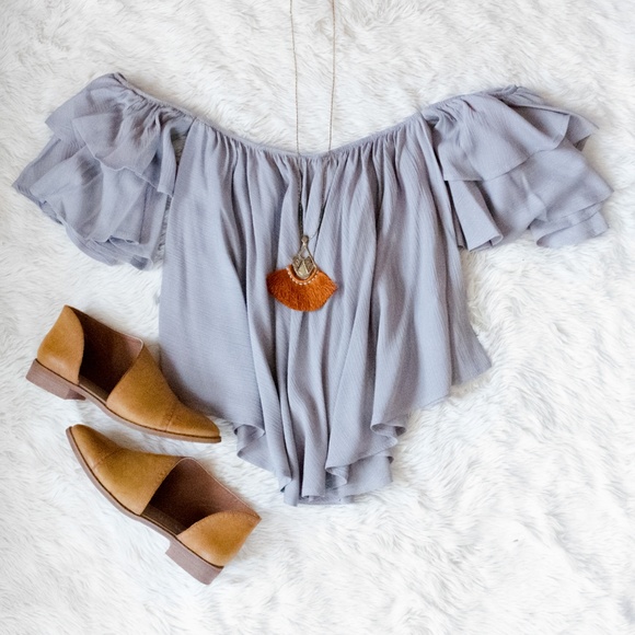 Noa Elle Tops - Noa Elle Off The Shoulder Ruffle Sleeve Top Cold
